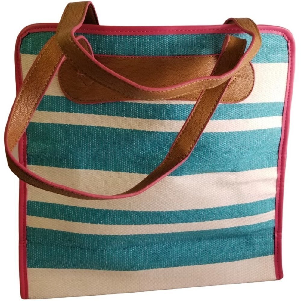 Nieman Marcus Pink & Blue Shopping Beach Tote Bag 14"